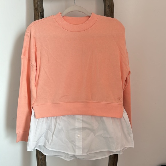 Peach Shirttail Twofer Sweatshirt Calvin Klein Jeans Size XS - Picture 4 of 12